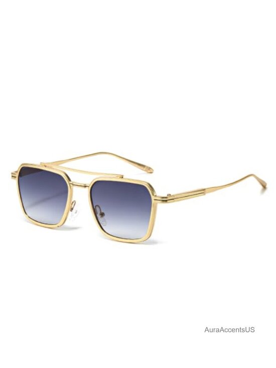 Accessories - Retro Square Aviator Sunglasses Oversized Gold Metal Frame